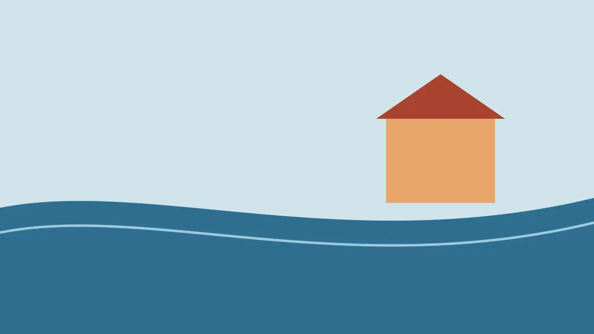 La casa naranja junto al río azul